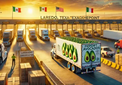 DALL·E-2025-01-31-15.56.11-A-hyperrealistic-image-of-a-refrigerated-cargo-truck-crossing-the-border-between-Mexico-and-the-United-States-at-the-Laredo-Texas-checkpoint.-The-tru-1-1656x1024